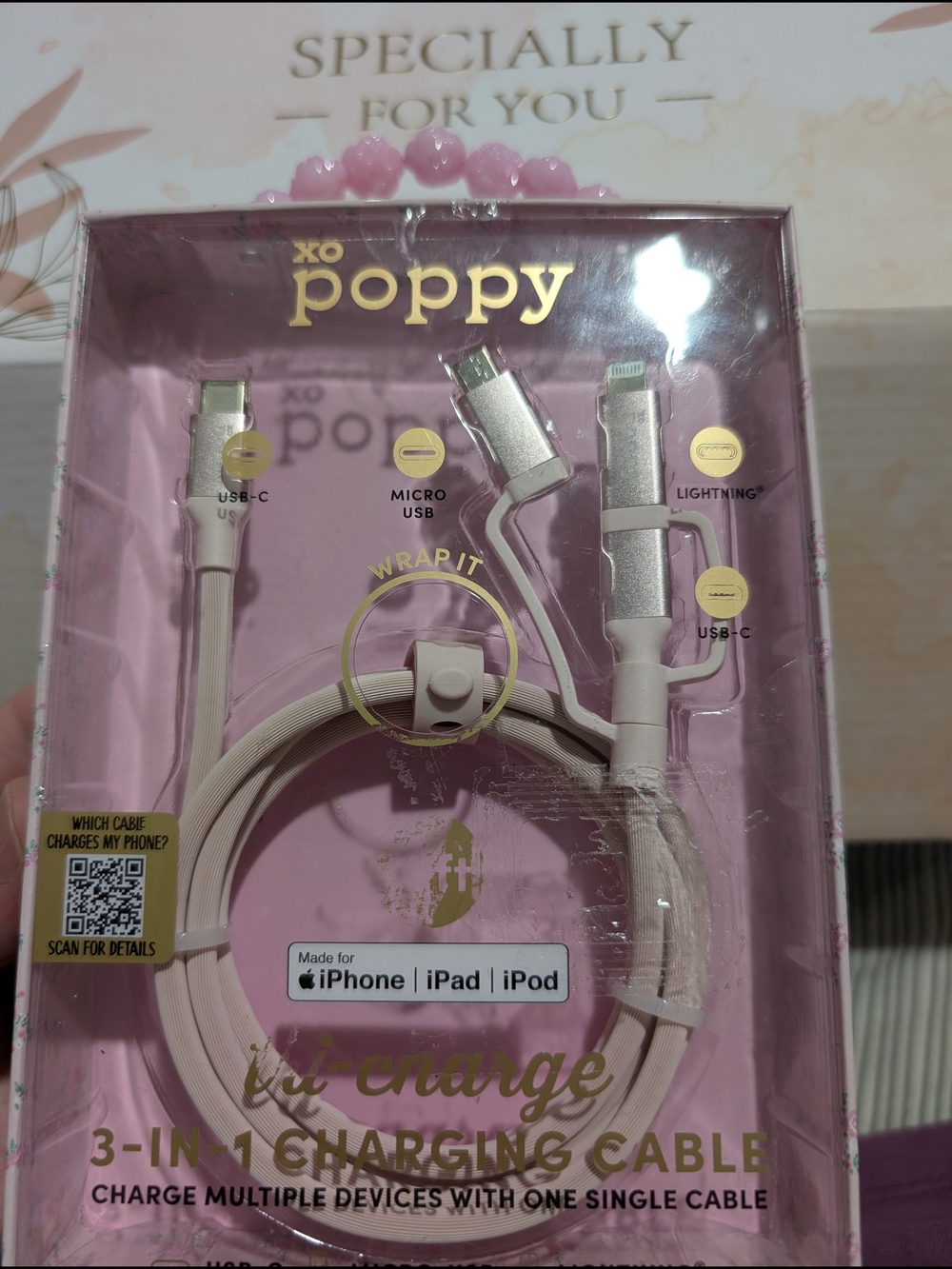 xo poppy 3-in-1 Charging Cable — Pink